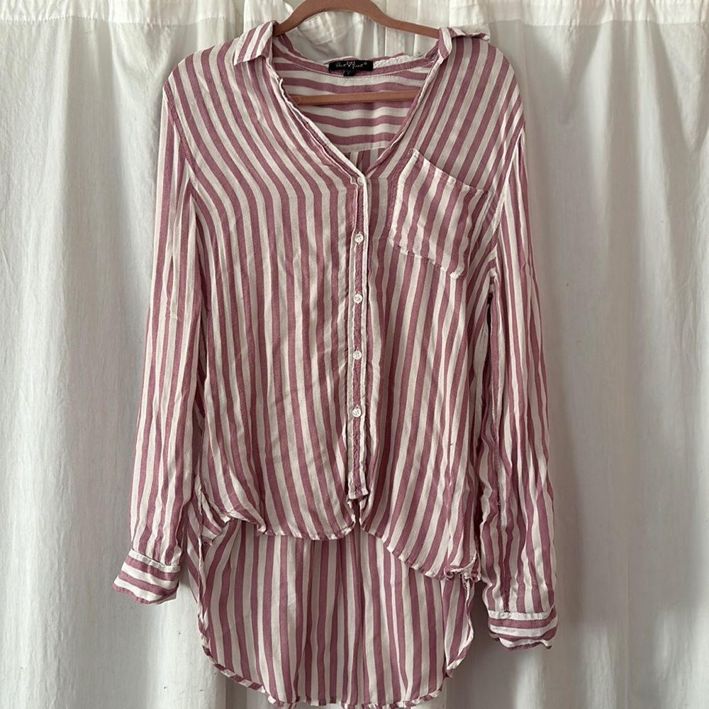 Women’s Long-sleeve pink and white striped blouse